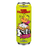 A can of Brain Licker - Sour Fizzy Candy Drink Strawberry - 500ml with a cartoon character on it.